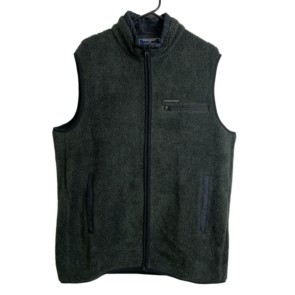 Vtg Polo Jeans Ralph Lauren Fleece Green Vest Jacket Outdoors Zip Mens XLT Tall
